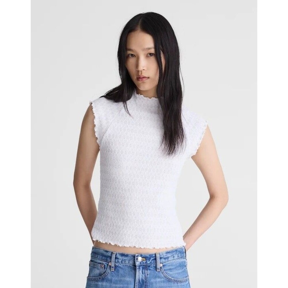 NWT Madewell Smocked Mockneck Tank White NZ426 Stretchy Lightweight Size Medium